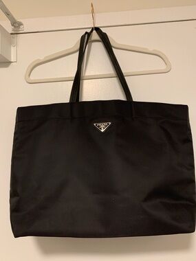 Prada Black Nylon Shopper Tote with Triangle Logo